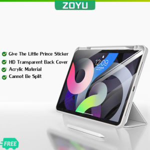 ZOYU เคส iPad อะคริลิคใสแผ่งด้านหลังพร้อมช่องใส่ดินสอสำหรับ iPad 10.9 นิ้ว iPad 2022 Air 5 iPad Air 4 iPad 10 รุ่น iPad Mini 6 ฝาครอบตำแหน่งรู ID ที่แม่นยำเคสอัจฉริยะการป้องกันที่ครอบคลุมทุกด้าน
