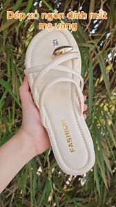 Dép xỏ ngón đế xuồng 5cm thời trang mới Hàn Quốc dép xỏ ngón mắt đá mạ vàng thời trang mùa hè