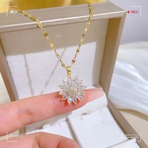 rantai leher emas 916 original malaysia Flower zircon necklace korean style for women necklace 项链生日礼物