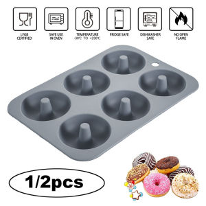 Silicone Donut Mold for 6 Doughnuts 1/2pcs Non-Stick Baking Pastry Chocolate Cake Dessert Bagels Muffins Donut for Oven Bakeware