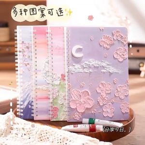 Ins Korean Style A5 Coil Notebook 60 Sheets 120 Pages Line Notebook Cute Book School Supplier Exercise Book Buku Comel ins韩国风可爱油画线圈本笔记本