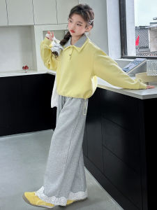 MPW | Girls Casual Double Collar Two-Piece Set Spring Autumn Fashionable Childrens Clothing Comfortable Breathable Moisture Wicking