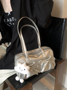 Fashionable Retro Butterfly Knot Small Square Bag Autumn Winter Underarm Shoulder Bag Universal Womens Bag Soft PU Leather