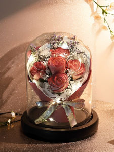 Romantic Eternal Rose Bouquet in Glass Box Valentines Day Gift for Girlfriend Best Friend Birthday Teachers Day Creative Present