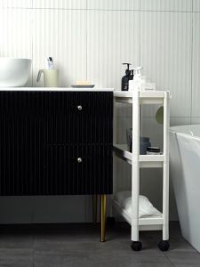 Kitchen slot storage rack removable slot rack bathroom storage rack with wheels Slit storage rack floor toilet bathroom narrow gap multi-layer plastic cart kitchen storage rack assembly