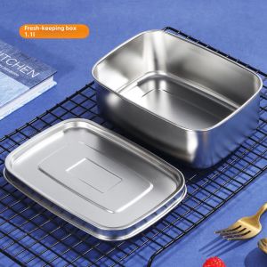 304 Stainless Steel Lunch Box Storage Retention Samples Box Rectangular Double Deck Compartment Bento Box Fruit Foodstuff Box Office Worker