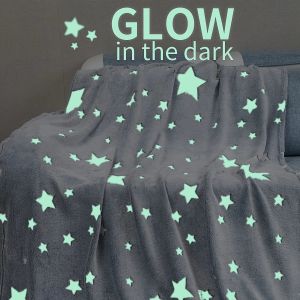 Insular | 1pc Boy Girl Glittering in Dark Moon Very Cool Glowing Blanket Blanket Gray Stars Blanket Office Kindergarten Baby Nap Blanket