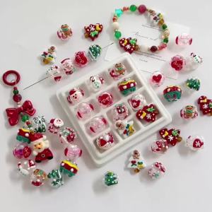 1Pc Christmas Series Painted Glass Beads Christmas Tree Santa Claus Loose Beads for Jewelry Making DIY Phone Chain Bracelet