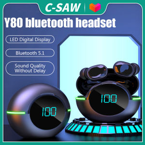 C-SAW Y80 TWS Wireless Headphones Touch Control LED Display Wireless Bluetooth Headset by Mic Fone Bluetooth Earphones Air Pro Earbuds for iPhone Android Apple Oppo Vivo Samsung Infinix Realme Huawei Xiaomi