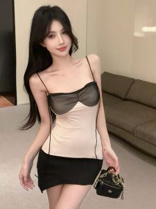 GUZILIAN | เสื้อกั๊กสั้นผู้หญิงแขนกุดเข้ารูปสไตล์เกาหลีสำหรับใส่ในช่วงฤดูร้อน ผ้าผสมโพลีเอสเตอร์ 100% เสื้อคลุมกันหนาวแบบลำลอง