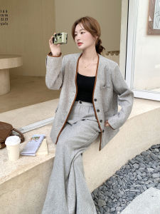 Oatmeal Color Korean Style High End Wide Leg Pants Suit Set Womens Casual Two Piece Set Autumn New Arrival Commute Style