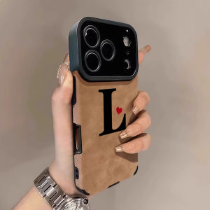 Potdemiel | Letter Heart Luxury Leather Shockproof Phone Case For iPhone 17 16 Pro Max Air 15 14 13 12 11 Max Silicone Soft Cover