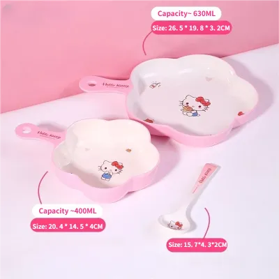 WUHE Hello Kitty Kids Melamine Bowls Plate Cartoon Girl Tableware Set BPA-Free Unbreakable Dinnerware Dishwasher Safe