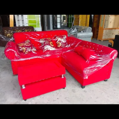 Sofa Bludru/ Sofa L Kancing Bludru (Khusus Jabodetabek)