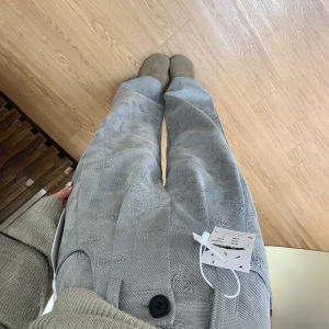 Gray Printed Wide Leg Suit Pants for Women High Waist Loose Casual Trousers Draping Effect Slimming plus Size Fashionable