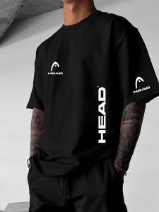 HEAD | HEAD Men T‑Shirt Crew Neck Short Sleeve Loose Oversized Tee Chest Side Sleeve Letter Graphic Top For Sports Street Daily Wear