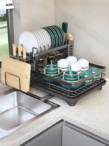 Under Sink Rack 2-Tier Kitchen Cabinet Organizer Rack with Drainboard Tray Holder