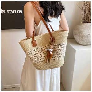 Túi Xách Đeo Vai Đơn Giản Giản Đơn Giản Bằng Rơm Dệt Cho Đi Biển Mùa Hè Túi Xách Bằng Vải Polyester Mềm Mại Dùng Hàng Ngày