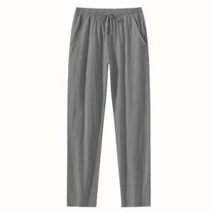 Mens Summer Vacation And Leisure Breathable Linen Long Pants Casual Loose-fitting Breathable And Cool Solid-color Casual Pants