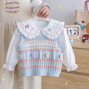 New Design Children Girls Knitted Vest and Blouse Set
