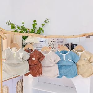 [B03] Bộ quần áo cộc tay cổ TRỤ siêu dễ thương chất thun tăm lạnh dành cho bé trai bé gái từ 4 - 15kg - DH KIDS