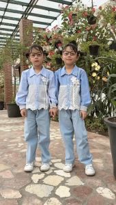 Dungdungkids Setelan Anak Katrina Katun Brukat Bunga Jeans 3 - 11 Tahun