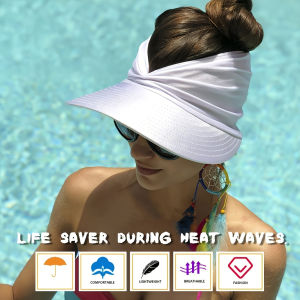 WRELS | ﻿ Summer Beach Cap Anti-UV Wide Brim Women Travel Hiking Empty Top Hat Sunscreen Picnic Elastic Breathable Ponytail Visor Hat