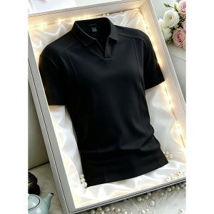 White Regular Fit Stitched V-Neck Polo Style Short Sleeve T-Shirt