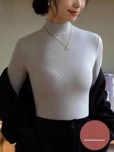 MiiOW | Womens Slim Fit Half High Collar Long Sleeve Base Shirt Inner Wear 2024 New Style White Knitted Sweater Spring Autumn Winter Top