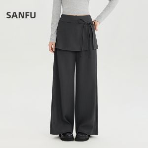 SANFU | Bow Rear Panel Side Zipper Faux Two-Piece Women Pants