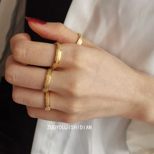 Nhẫn Thép Titan Màu Vàng Mờ Thời Trang Cho Nam Và Nữ Không Phai Màu Phong Cách Hàn Quốc Đơn Giản Cá Tính Đa Năng Hợp Thời Trang