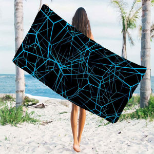 blue neon wireframe Quick Drying Microfiber Beach Towel Lightweight for Swimming Camping Yoga - Bath Towel
