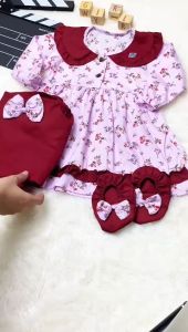 (SNI) Gamis Flora uk 0-12 Bulan Bayi Perempuan / Gratis Jilbab Sepatu Dress Dres Baju Muslim Anak Baby Perempuan Cewek 3-12 6-12 New Born Baru Lahir Lebaran Aqiqah Fawakids