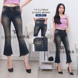 TR16- CELANA JEANS WANITA CUTBRAY SKODER 7/9 SZ 28-31 PINGGANG KARET STREET KAKI BULU