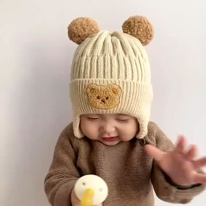 Cute Cartoon Bear Baby Beanie Hat Autumn Winter Warm Toddler Knitted Cap Korean Kids Boys Girls