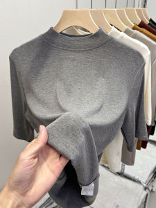 Semi-high Neck Slimming Simple Monochrome Top Five-quarters Sleeve