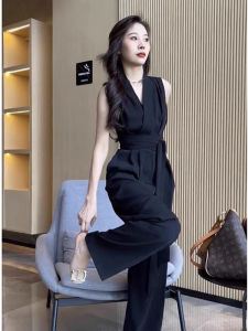 High-end Fashionable High Waist Elegantly Lady Tie Design Wide Leg Jumpsuit