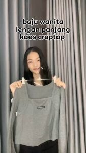 ELMORA | BJ1558 Baju Wanita Lengan Panjang long Sleeve Kaos CropTop Korean Polos Fashion Spandek