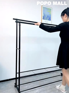 Double Rolling Rail Portable Clothes Garment Rack Hanger Double Pole Clothes Rack with Wheels Clothes Organizers Bedroom Indoor Outdoor