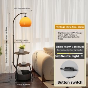RIYUE | Vintage Style Ambient Floor Lamp for Bedroom and Living Room with Shelf and Bedside Table