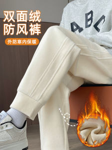 กางเกงกีฬาผู้หญิงหนาและอบอุ่นด้านในขนแกะนิวโมร์ฟิสิกส์สองด้าน กางเกงวอร์มฤดูใบไม้ร่วงและฤดูหนาว ทรงเอวสูง กางเกงขายาวทรงห้าส่วน