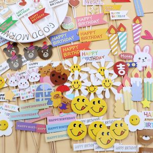Cute Cartoon Bear Rabbit Cake Decoration Plugin Happy Flag Emotion Face Love Heart Birthday Party Festive Supplies Accessories