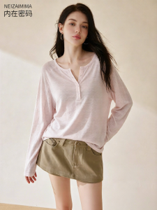 NEIZAIMIMA | Sun Protection Shirt Linen Long Sleeve Casual Pink Henley Neck Loose