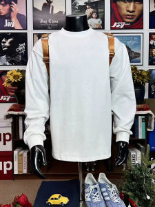 Áo Hoodie Cổ Tròn Dài Tay Màu Trắng Cho Nam Mùa Thu Phong Cách Mỹ Cleanfit Dáng Rộng Thoải Mái Chất Liệu Cotton Polyester