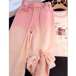 Quần Jeans Denim Màu Đá Pha Lên Cho Gái Thơ Mùa Xuân Thu Quần Dài Thường Ngày Cho Trẻ Em Cỡ Lớn Màu Hồng