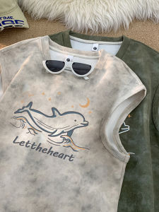 American Style Heavyweight Dyed Sports Vest Mens Summer Cool Feeling Trendy Loose Sleeveless T-Shirt Shoulder Top Handsome