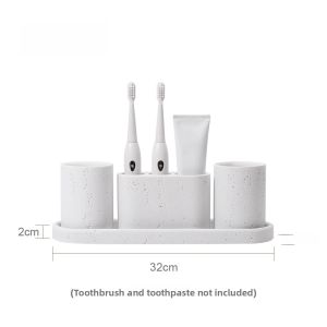 DecoTalk Electric Toothbrush Holder Bathroom Wash Cup Set White Sandstone Cave Simulation Design Includes Cup Tray Oral Cup