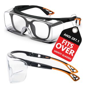 Adjustable Safety Glasses over Glasses ANSI Z87.1 with Anti-Fog Scratch Resistant Lenses And Side Protection HM6 Model