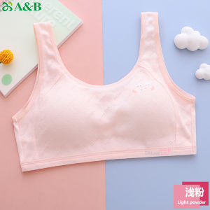A&b ถ้วยคงที่ สปอร์ตบรา สําหรับวัยรุ่นหญิง ผ้าฝ้าย ชุดชั้นในเต็มถ้วยมีซับในเหมาะสําหรับนักเรียนมัธยมปลายการพัฒนาวัยแรกรุ่น