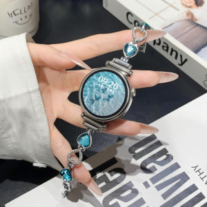 สายนาฬิกาUhada สำหรับ Huawei GT6 GT5 GT4 GT3 สายโลหะแฟชั่นสีน้ำเงินรูปหัวใจสำหรับผู้หญิง สายนาฬิกาสุดหรูสำหรับฤดูร้อน